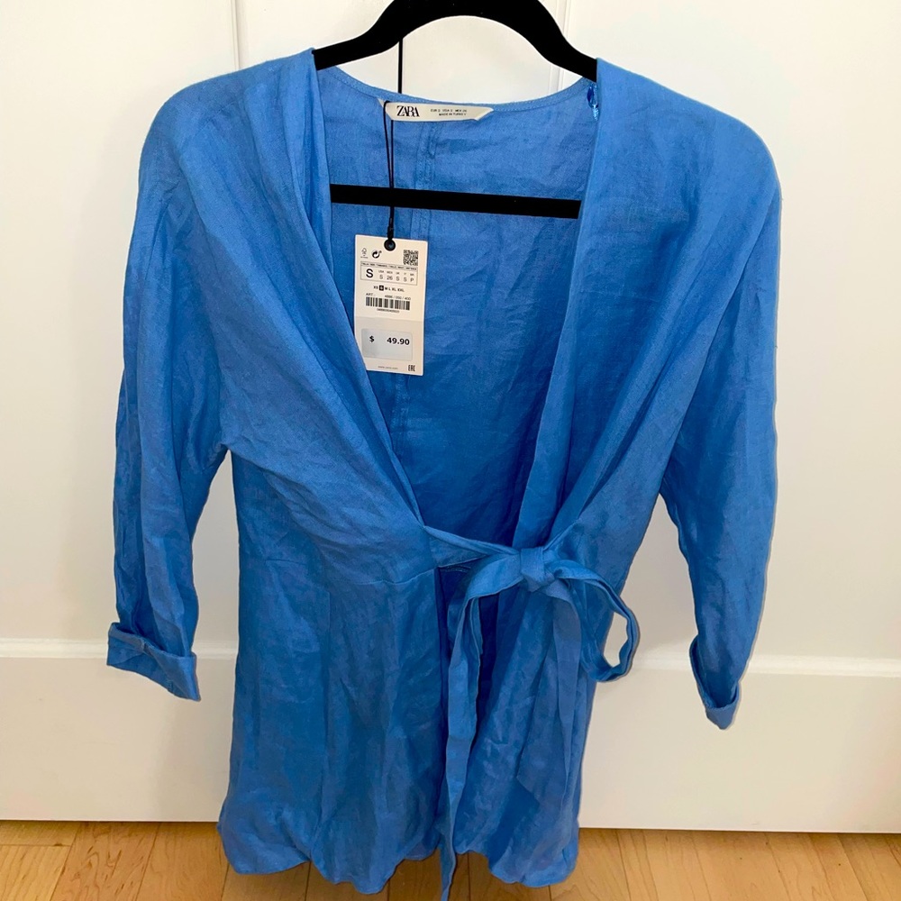 NWT Blue Zara Wrap Top